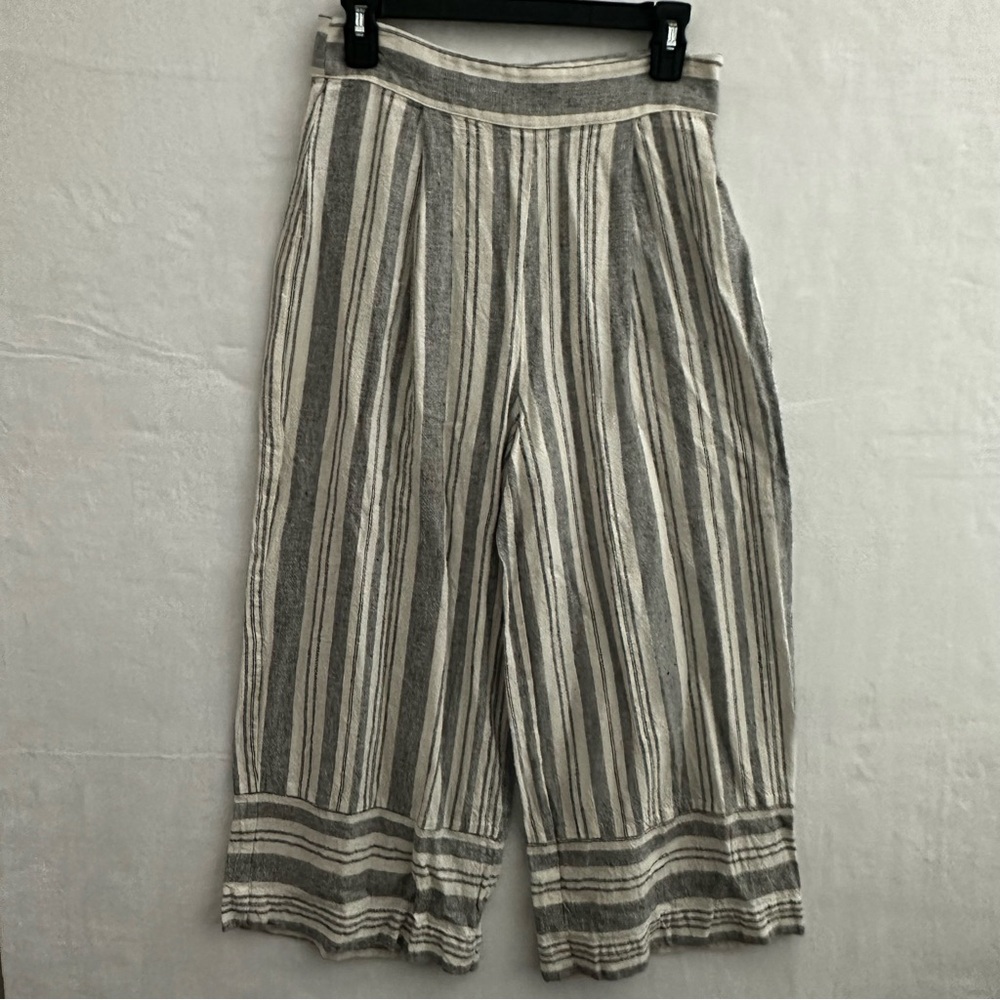 Forever 21 Striped Wide Leg Cropped Pants Women’s M Linen Blend Beach Boho